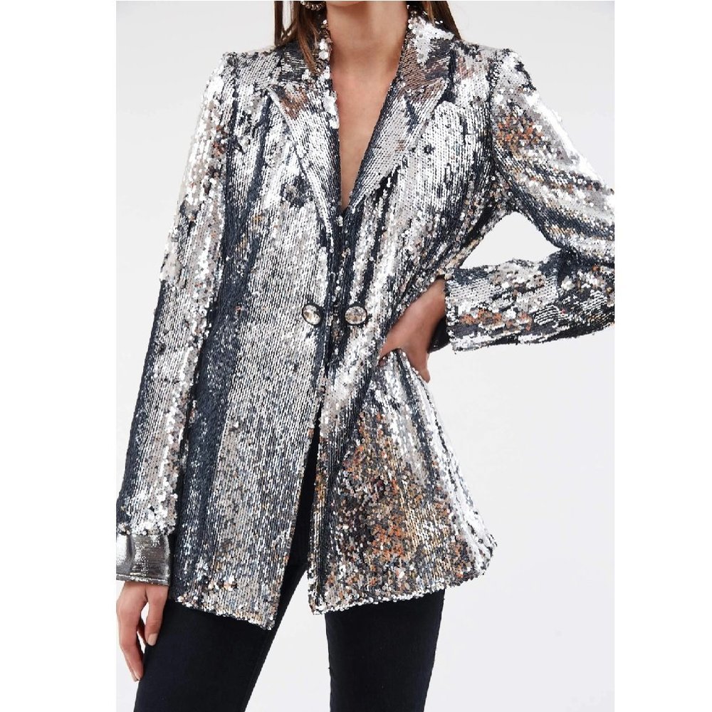 ELLERY SUGAR FOR MY HONEY SILVER SEQUIN BLAZER - Picture 4 of 13